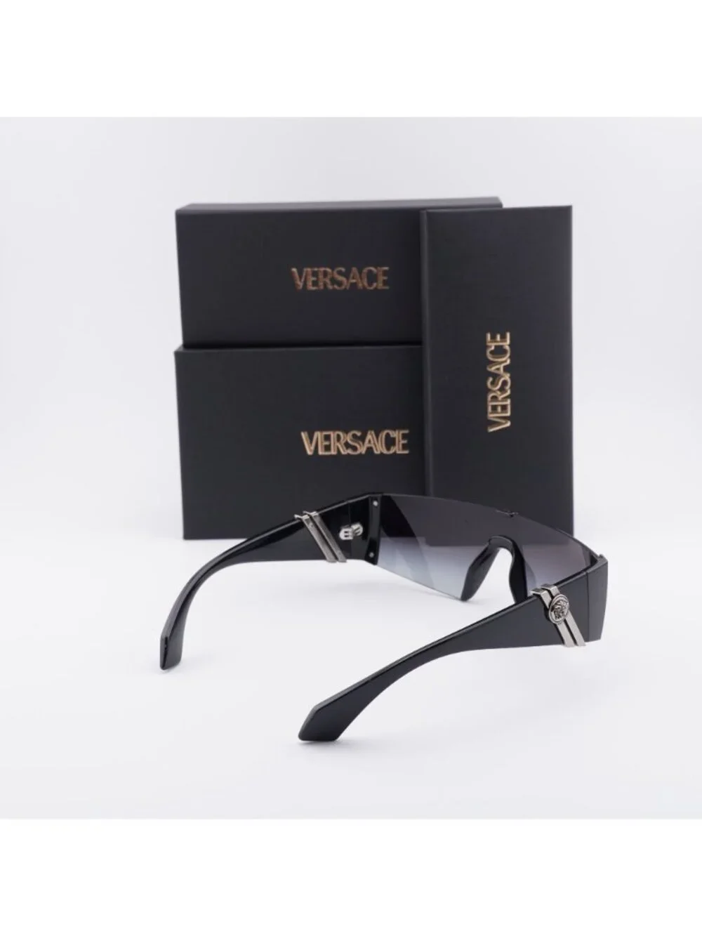 Versace VE4516 GB1/8G Sunglasses Black Shield Frame, Grey Lenses